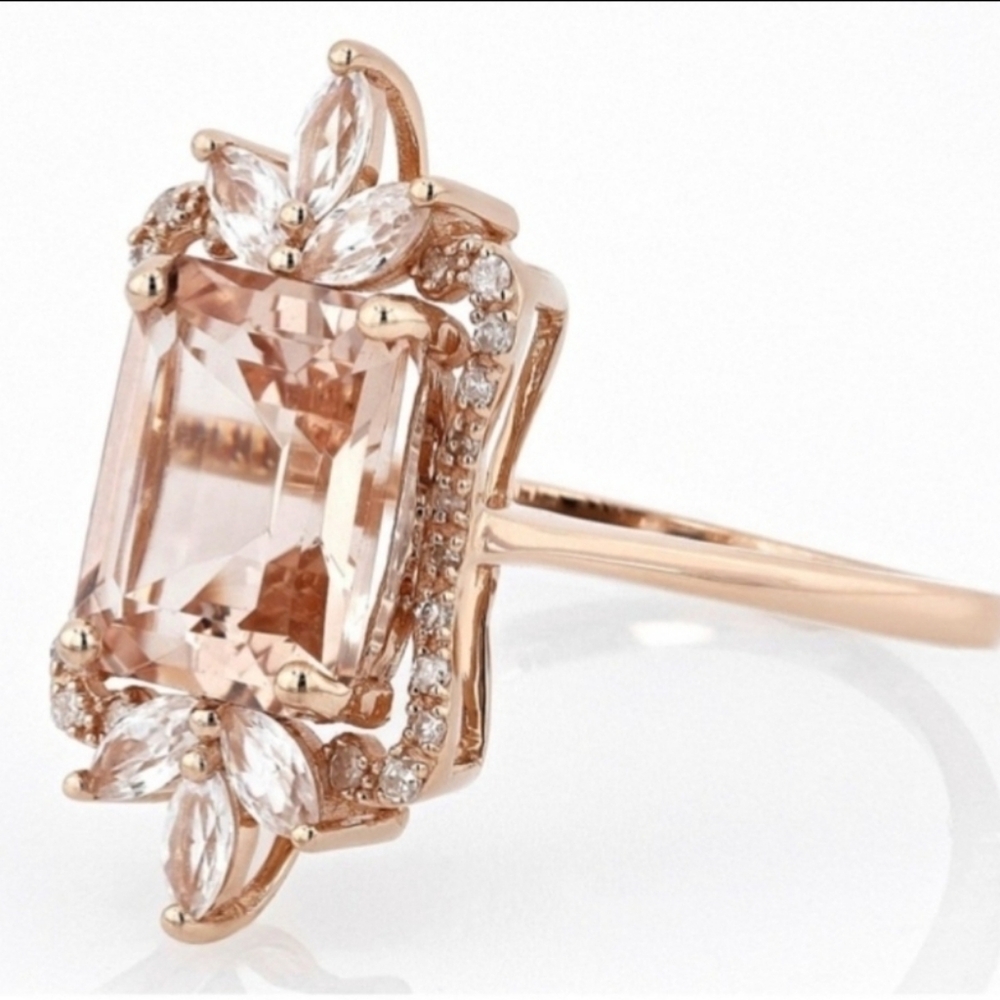 Natural 14K Rose Gold Morganite & White Zircon Ring Size 7.5! - Picture 6 of 9